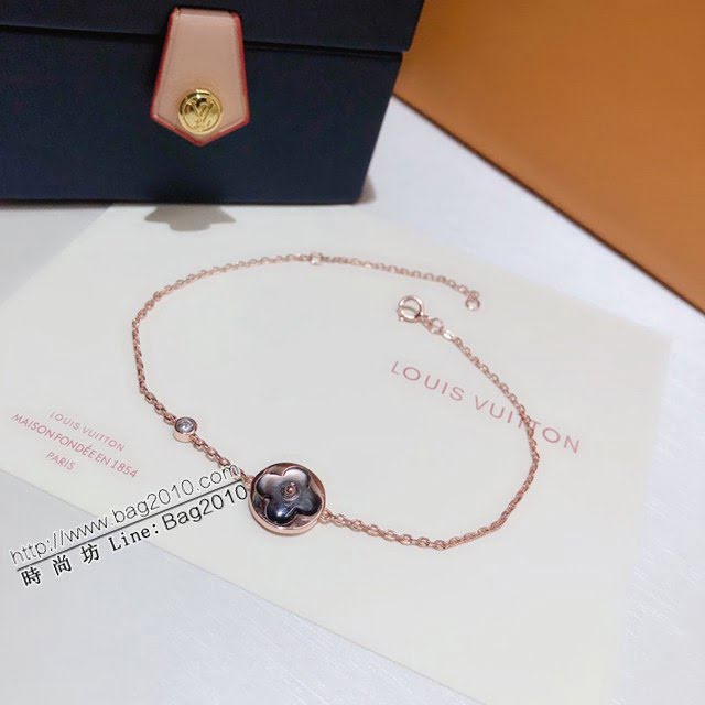 Louis Vuitton純銀飾品 路易威登天然黑灰色母貝手鏈 LV單花單鑽手鏈  zglv2143